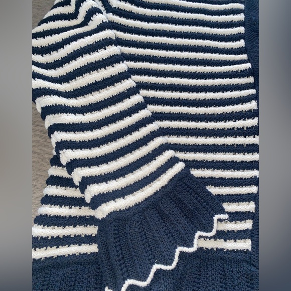 ZARA Navy and White Striped Ruffle Trim Cardigan Sweater - Size L - NEW - Picture 5 of 7